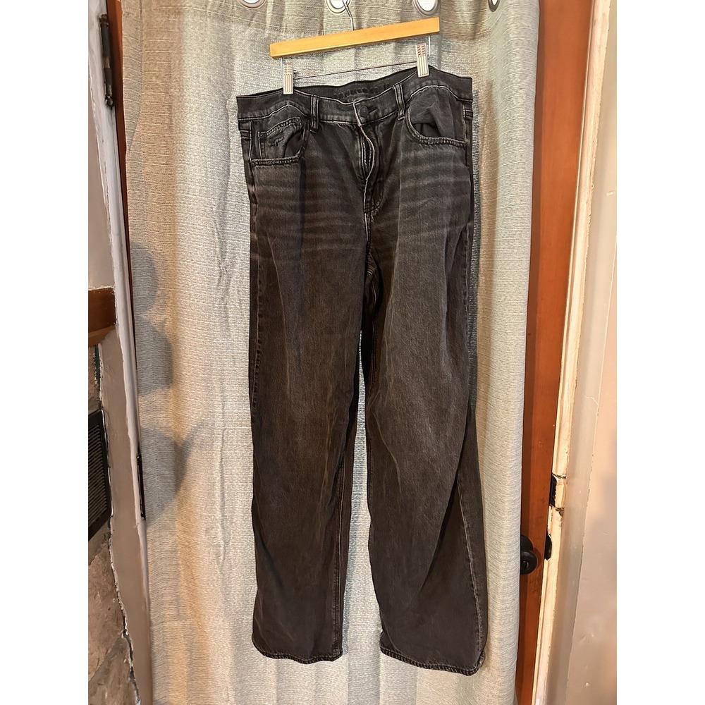 American Eagle Stovepipe Jeans Women's 12 Long Black Baggy Wide Leg Denim